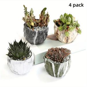 TEMU 4pcs 모던 마블링 세라믹 화분 다육 식물 카데라스 계통 화분 컨테이너 보네이 식물 가꾸기 선물 아이디어 귀여운 창의적인 선물 데이 이스터 어린이 날 여성의 날 식물 포함되지 않음, 8.5cm|화분