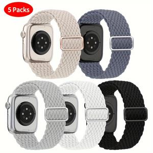 TEMU 5팩 땋은 솔로 루프 IWatch 밴드와 호환 가능 38mm 40mm 41mm 44mm 45mm 49mm 여성 남성, IWatch 시리즈 8 7 6 5 4 3 2 1 SE Ultra용 조절 가능한 신축성 밴드 신축성 있는 스포츠 손목 밴드