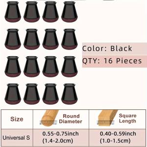 TEMU 의자 다리 바닥 보호용 검은색 의자 다리 바닥 보호용 16개 세트, 의자용 가구 펠트 패드 실리콘 커버 캡, 비끌림 방지 바닥용 가구 다리 캐스터 하드우드 바닥, 긁힘 방지 및 소음 감소|좌식의자