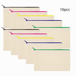 TEMU 지퍼가 달린 10pcs 빈 캔버스 가방, 멀티 컬러 메이크업 캔버스 가방 화장품 가방 학교 여행을위한 빈 연필 케이스 DIY 액세서리 보관 가방 Eid Al-Adha Mubarak|필통