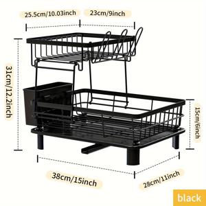 TEMU 2단 탈수대 - 금속 및 플라스틱 주방 설거지 건조대 - 수저 홀더 포함 - 방청 소형 조리대 설거지 건조대 정리 - 가정 주방 보관용 설거지 건조대 1개|식기건조대|식기건조기