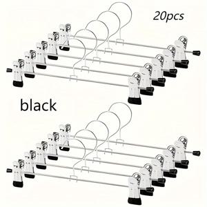 TEMU 20개 팩 헤비 듀티 금속 바지 옷걸이 조절 가능한 클립, 공간 절약 스커트 옷걸이, 미끄럼 방지 파우더 코팅 바지 옷걸이 남성용 청바지 및 여성용 반바지용|바지걸이