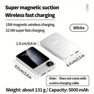 TEMU 마그네틱 무선 충전기 5000mAh/10000mAh USB-C, 22.5W 고속 충전, 15W 무선 휴대용 충전기, 지능형 디스플레이, iPhone 15/14 Pro/13/12, Samsung S24/23/22, Xiaomi, Android 기기와 호환 가능|보조배터리|보조배터리20000