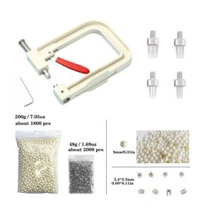 TEMU 다기능 업그레이드 진주 인레이 기계 베이지 세트 | 내구성 있는 알루미늄 합금 재질 | 정확한 무구멍 진주 인레이 도구 | 200g 약 1800개의 베이지 ABS 진주 6mm 포함 | 2000개 스테인리스 스틸 네발톱 DIY 의류 액세서리 | 의류 디자인, 수제품, 보석 인레이, 공예 장식에 적합