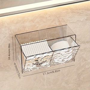 TEMU 우아한 벽걸이형 면봉 디스펜서 - 투명, 방진, 욕실 면봉 및 일상 용품 수납함