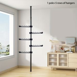 TEMU 조절 가능한 금속 옷걸이 랙, 5단 독립형 의류 정리함, 천장까지 뚫지 않고 설치 가능한 텐션 옷걸이, 확장 가능한 코너 봉, 경량, 쉬운 조립, 3.2 입방피트 수납 용량|행거|스탠드옷걸이