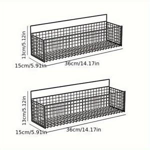 TEMU 철제 벽걸이 수납 바구니 2개 팩, 펀치 없는 금속 와이어 매달려 있는 정리함 욕실 및 주방용