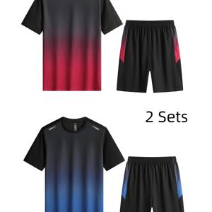 TEMU 2Pcs 남성용 반팔 티셔츠 & Drawstring 반바지 캐주얼 스포츠 레귤러 티 탑 바지 정장 복장 봄 여름, 선물로|남자반바지|남자반팔티|반팔티