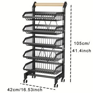 TEMU 다용도 공간 절약 롤링 스토리지 카트: 4/5단 스택 가능, 주방, 식료품 저장고 및 야외 보관용 롤링 휠이 있는 방수 금속 바구니 - 과일과 간식을 정리 유지, 가정 조직을 위한 바구니, 통 및 용기.