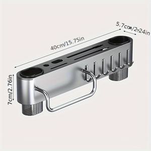 TEMU 스테인레스 스틸 주방 벽걸이 칼 홀더와 주방용품 랙 - 40cm, 이중 젓가락과 숟가락 보관함, 냄비 주걱 걸이 막대, 물빠짐 층, 수건 건조 막대 - 드릴 필요 없는 다기능 수납 선반