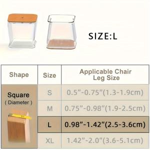 TEMU 16팩 사각 의자 다리 보호대, 실리콘 가구 슬라이더, 투명 소음 감소 바닥 패드, 내구성 있는 펠트 의자 다리 캡, 목재 바닥, 소파, 커피 테이블 및 테이블 다리를 위한 가구 보호대
