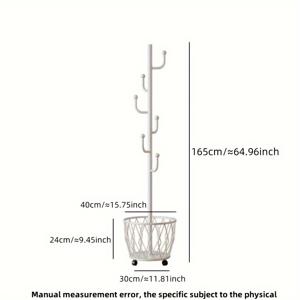TEMU 홈 침실용 철 재질의 이동식 옷걸이와 세탁 바구니가 있는 현대적이고 미니멀한 무료 스탠딩 코트와 모자 걸이|스탠드옷걸이