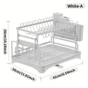 TEMU 2단 찬 乾燥 랙, 식기 홀더, 배수 트레이 및 회전식 주둥이, 주방 조리대 컵 및 보드 보관 장치, 접시, 칼, 포크 및 젓가락에 적합 - 1개, 금속 및 플라스틱 주방 액세서리|식기건조대|식기건조기
