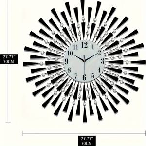 TEMU 28인치 선버스트 금속 벽시계 키트 유리 면판 - 무소음 쿼츠 , 미드센추리 모던 장식 시계 홈, 오피스, 주방 - 배터리 작동, ≤36V 무소음 대형 벽시계|벽시계|벽시계