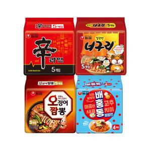 농심 신라면, 120g, 5개 + 얼큰한너구리, 120g, 5개 + 오징어짬뽕, 124g, 5개 + 배홍동비빔면, 137g, 4개