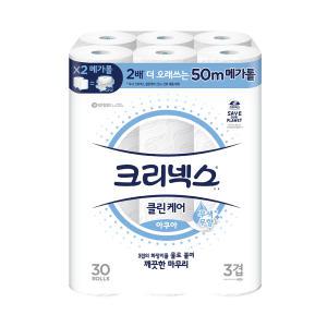 크리넥스 클린케어 아쿠아 메가롤 3겹 50m 30롤 1팩 (30롤)