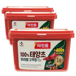 해찬들 100% 태양초 우리쌀 고추장 1.9kg x3개