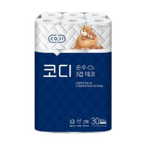 코디 순수 3겹 데코 화장지 30m 30롤 x 3팩 두루마리 휴지