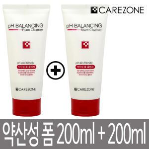 케어존 약산성 폼 클렌저 200ml + 200ml 세트 / pH6.0 저자극 클렌징폼 / 민감성피부용