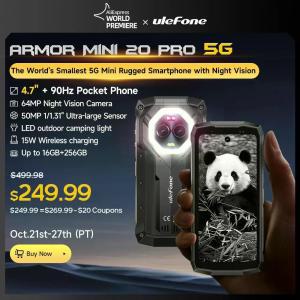 세계 최초 공개  Ulefone Armor Mini 20 Pro 5G 4.7 디스플레이 견고한 휴대전화 64MP 야간 카메라 다재다