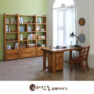 해찬솔원목이야기 소나무 통원목 서재 1200책상.책장 풀세트(의자제외) 네추럴 /해찬솔가구