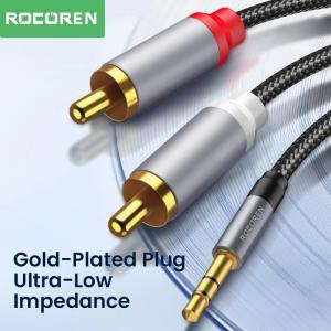 스피커연결선 Rocoren RCA 케이블 3.5 잭-2 Aux 오디오 3.5mm-2RCA 수 어댑터 스플리터 TV 박스 앰프 스피