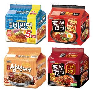 팔도 인기라면 4종(틈새고기짬뽕, 120g, 4입, 1개 + 비빔면, 130g, 5입, 1개 + 일품삼선짜장, 120g, 4입, 1개 + 틈새라면, 120g, 5입, 1개)