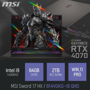 ⓒ MSI 소드 17 HX B14VGKG-i9 QHD i9-14900HX 64GB 2TB WIN11 / 캐드 편집 고스펙 게임 RTX4070 노트북