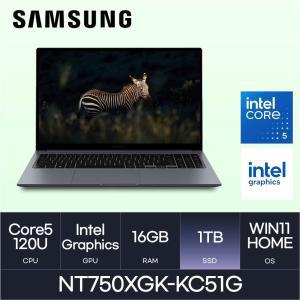 HMC / 삼성전자 갤럭시북4 / NT750XGK-KC51G (D4 RAM 16GB / NVMe 1TB / WIN11H) / 코어5-120U