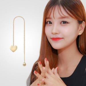 14K GOLD 하트 롱 체인 드롭 금 피어싱 귀걸이