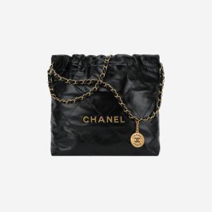 [정품 보증] 샤넬 22 스몰 핸드백 샤이니 카프스킨  골드 메탈 블랙 Chanel 22 Small Handbag Shiny