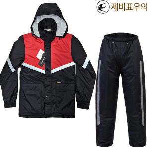 M- 제비표 동계 방한 우의 JB-8000 점퍼 바지 개별판매 M(95)~3XL(115) 레드+블랙 겨울 우비 비옷 일육