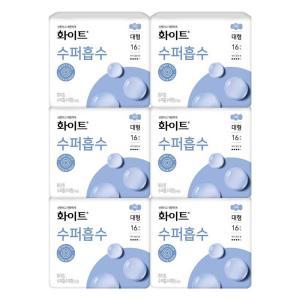 화이트 수퍼흡수 대형 생리대 16개입x6개 울트라날개 날개형 오버나이트 여성용품