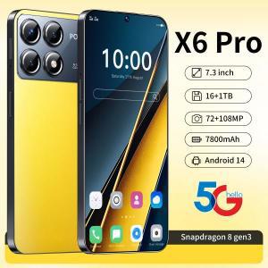 2024 X6 프로 스마트폰 글로벌 버전, 22GB + 2TB 7.3 인치 HD + 안드로이드 14 7800mAh, 4G/5G 네트워크,