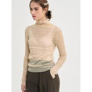 [쏘리투머치러브]Cien Shirring Seethrough Turtlenect Top_Beige