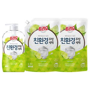 트리오 베이킹소다 담은 주방세제, 라임 용기, 680ml, 1개 + 리필 1.2L, 2개