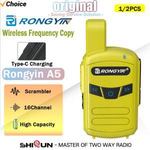 RongYin A5 미니 무전기 워키토키 휴대용 어린이 장난감 양방향 라디오 UHF 400 470Mhz 16CH C 타입 충전기 무선 주파수 복사 노란색