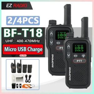 Baofeng BF T18 무전기 워키토키 미니 마이크로 USB 충전 2 PTT 하단 UHF 400 470MHz 16 채널 장거리 어린이 선물 양방향 라디오