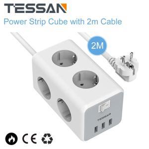 TESSAN 다중 소켓 전원 스트립 큐브 36 AC 콘센트 3 USB 포트 EU 플러그 소켓 전원 스트립 15 m 2m 연장 케