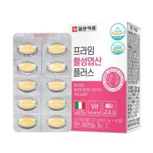 일양약품 프라임 활성엽산 플러스 450mg 비타민 C B군 밀식이섬유 60정 2개월분