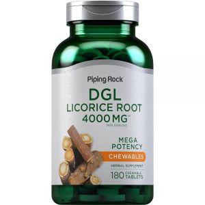 Piping Rock DGL 감초 츄어블 태블릿 4000mg | 180개 메가 포텐시 디글리시리진 허브 추출물 보충제 채식주