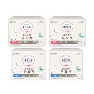 좋은느낌 좋은순면 무표백, 중형, 18P, 2개+무표백, 대형, 16P, 2개