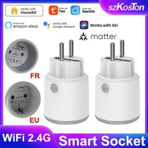 Matter Wifi 플러그 16A 스마트 소켓 콘센트 에너지 계량 EU/FR 홈킷 알렉사 구글 투야 스마트 라이프와 작