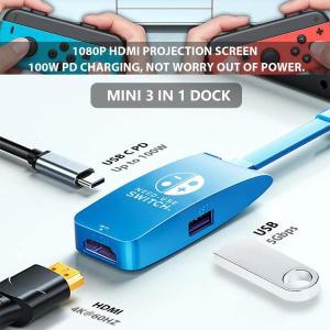 닌텐도 게임 콘솔용 미니 TV 독 스위치 맥북 프로용 USB C 허브 C타입 to HDMI 4K 60HZ 100W PD USB30 허브