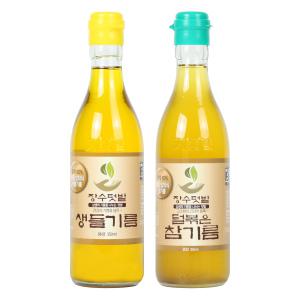 장수텃밭 덜볶아 더 건강하고 깔끔한 생들기름1병+덜볶은참기름1병, 350ml 2병 세트