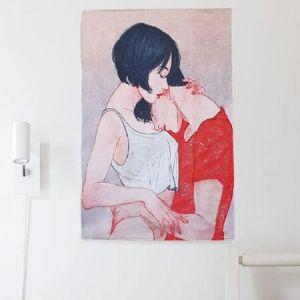 포스터 패브릭 커플세로 천 인테리어 방 그림 거실 S