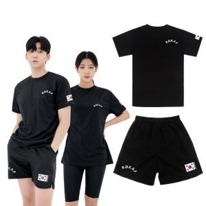 [SET] 쿨링 공군 반팔티 검정 1P + 공군 반바지 검정 1P ROKAF 쿨티셔츠 등산 헬스 반티 운동회