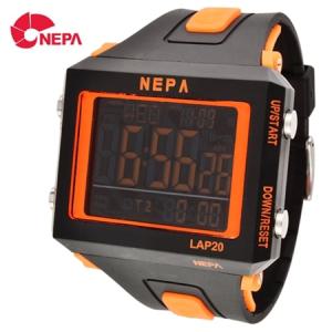 네파 NEPA 시계 빅페이스 N230 BK/OR 남성용 손목시계 우레탄밴드