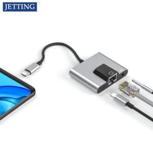 케이블 C타입-이더넷 LAN 네트워크 어댑터 허브, USB C-3.5mm 오디오 PD 고속 충전 도킹 스테이션, 노트북