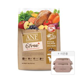 ANF 6free 플러스 인도어 독 오리고기 연어, 1.6kg, 1개 + 물티슈 70매, 2개